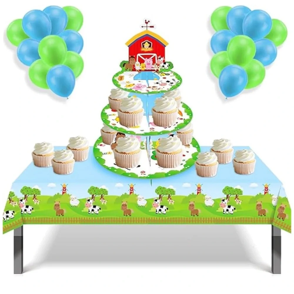 3-Tier Farm Animal Farmhouse Cardboard Cupcake Stand Party Decorations